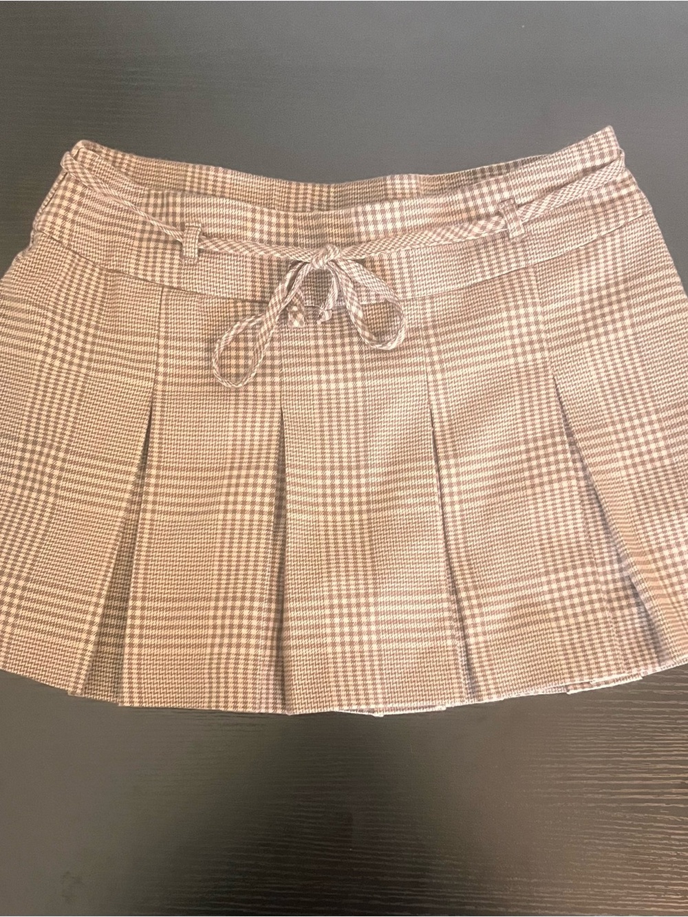 Hollister Mid-Rise Houndstooth Pleated Mini Skort Brown Plaid M 🧸🐝